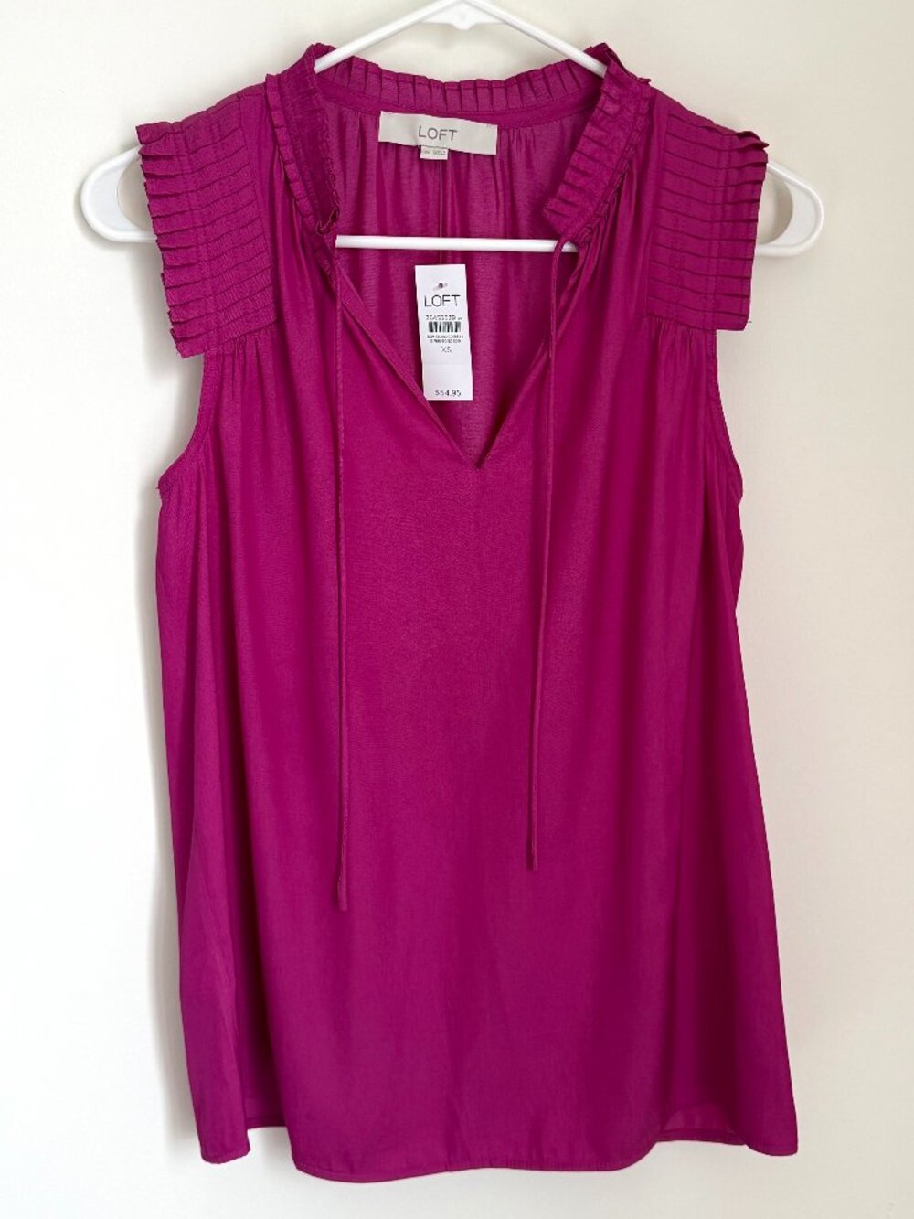 LOFT Fuchsia Pleated Tie Neck Lightweight Blouse